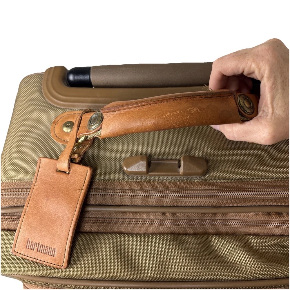 Hartmann Expandable 22" Carry On Suitcase Wheels/Rolling Leather Trim Luggage - Picture 7 of 16